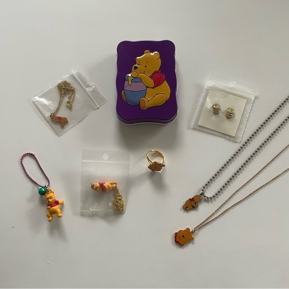 Y2K Vintage Disney Winnie the Pooh Jewellery Set Necklace Ring Earrings Kids NEW
